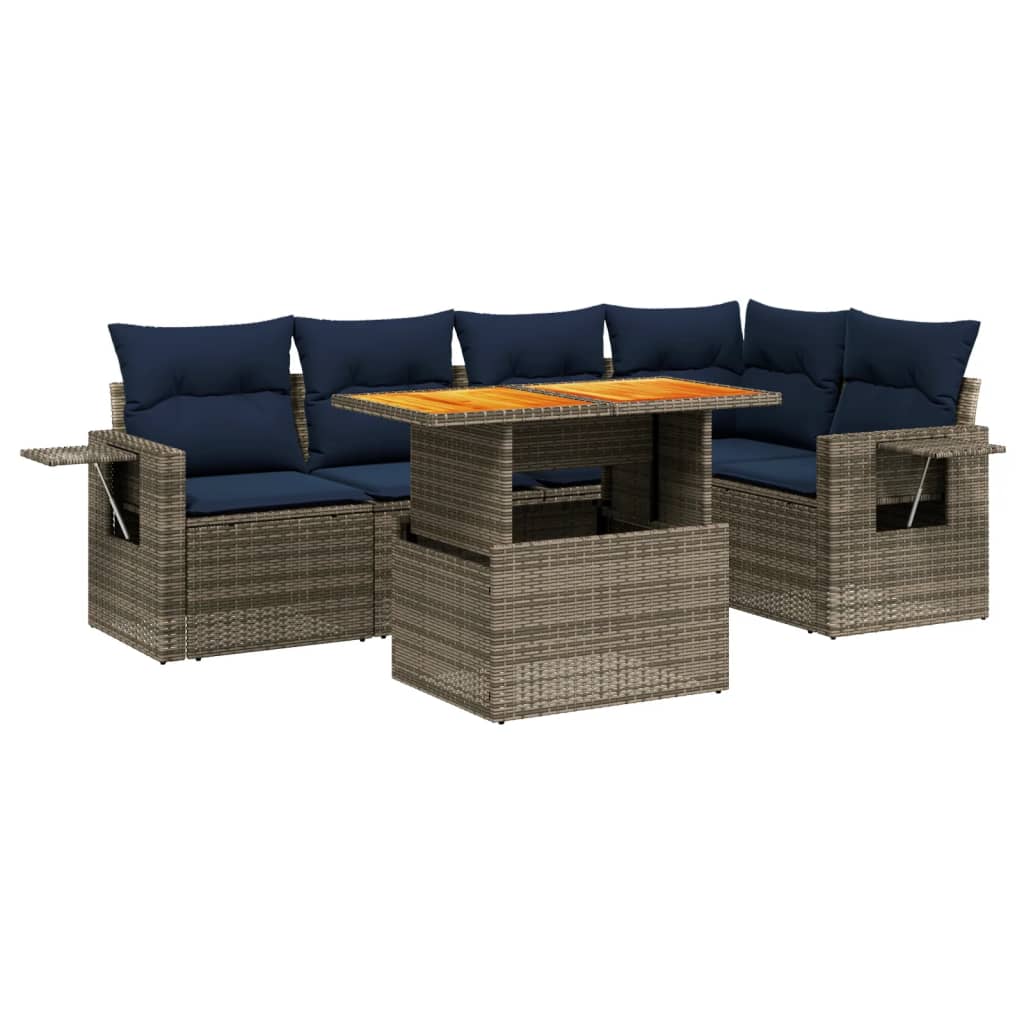 6 Piece Patio Sofa Set with Cushions Gray Poly Rattan
