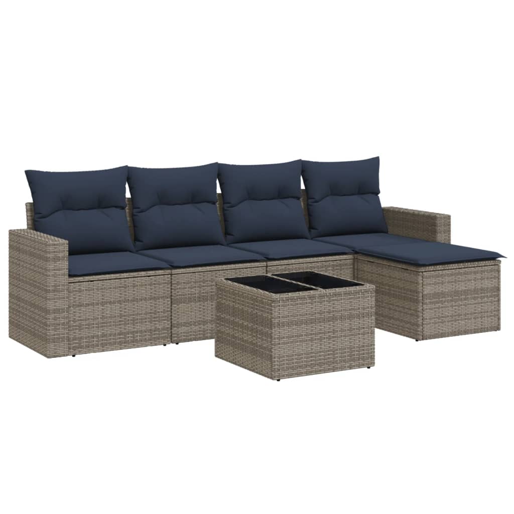 6 Piece Patio Sofa Set with Cushions Gray Poly Rattan