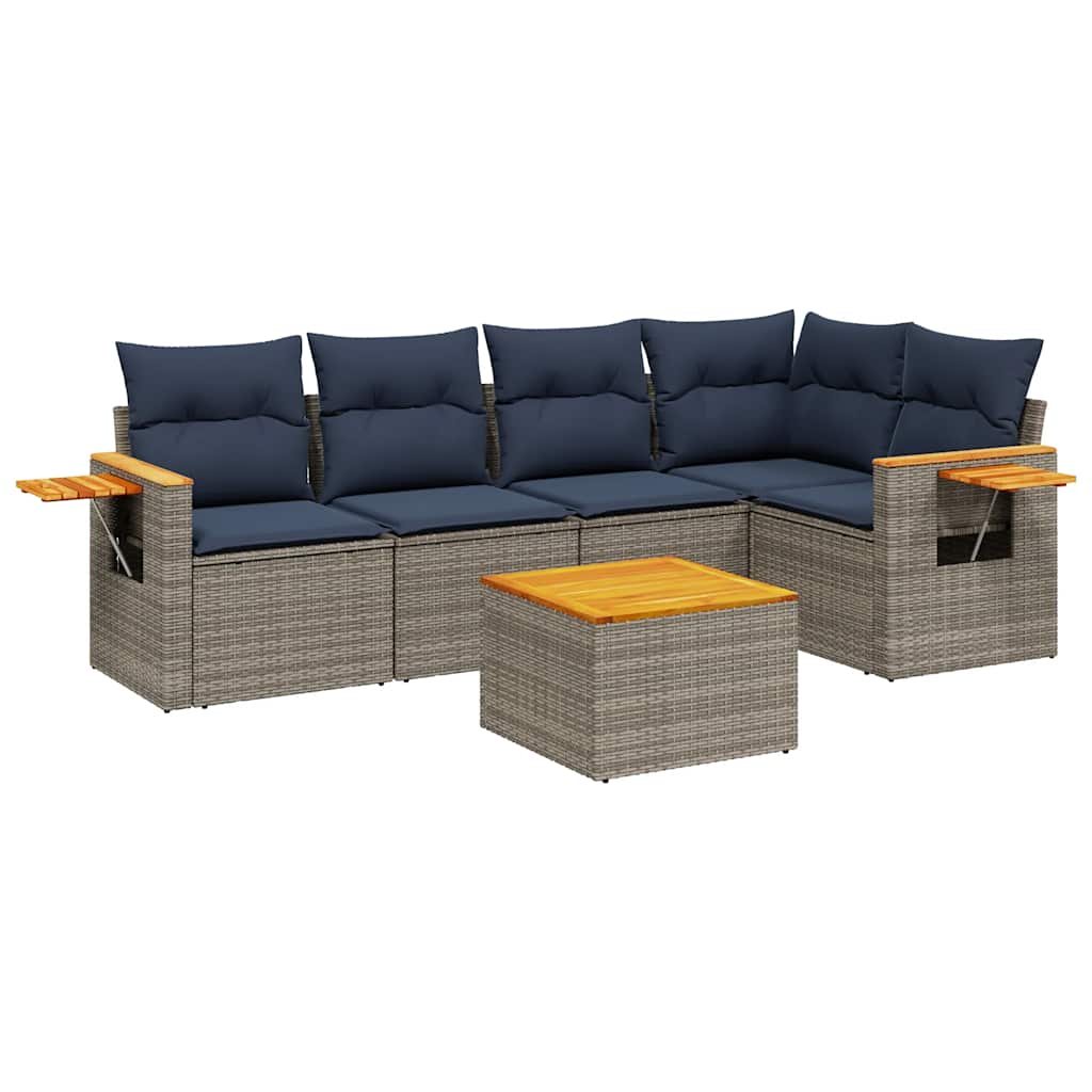 6 Piece Patio Sofa Set with Cushions Grey Poly Rattan (US only)