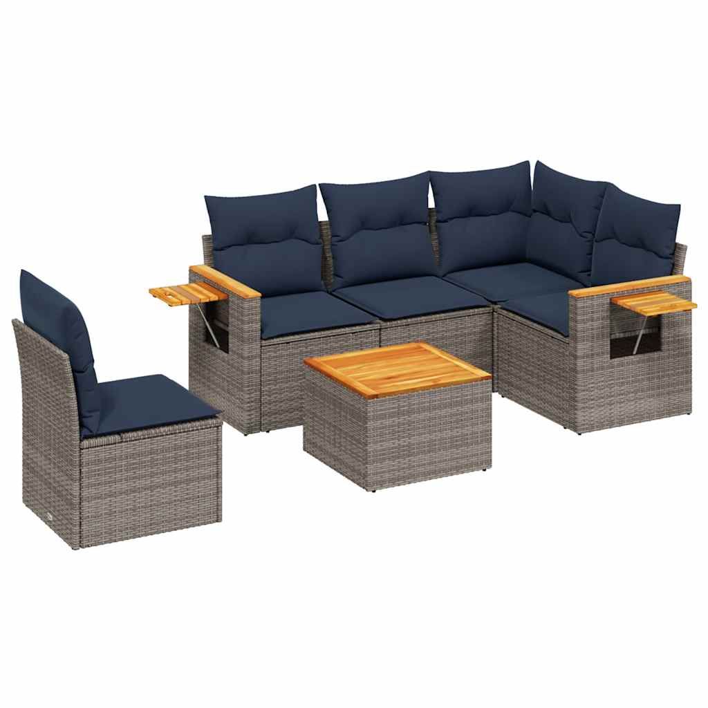 6 Piece Patio Sofa Set with Cushions Grey Poly Rattan (US only)