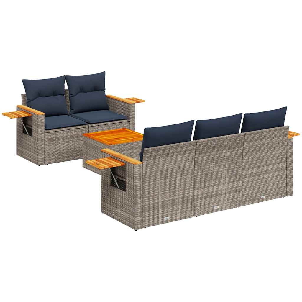 6 Piece Patio Sofa Set with Cushions Grey Poly Rattan (US only)