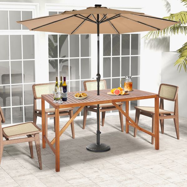 67-inch rectangular acacia wood dining table for patio with umbrella hole