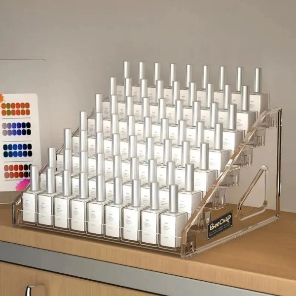 7 Layer Acrylic Display Stand for Nail Polish, Lipstick, and Lip Gloss on Desktop