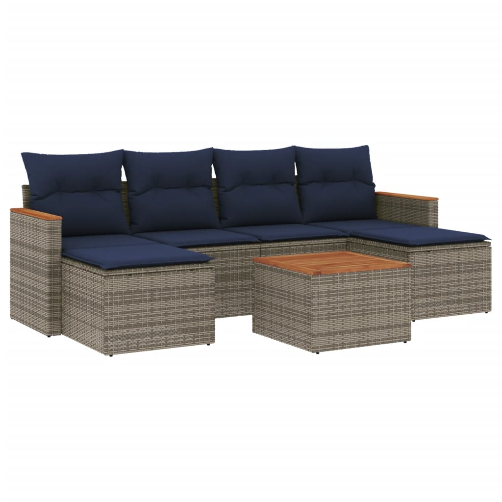 7 Piece Garden Sofa Set with Cushions Grey Poly Rattan