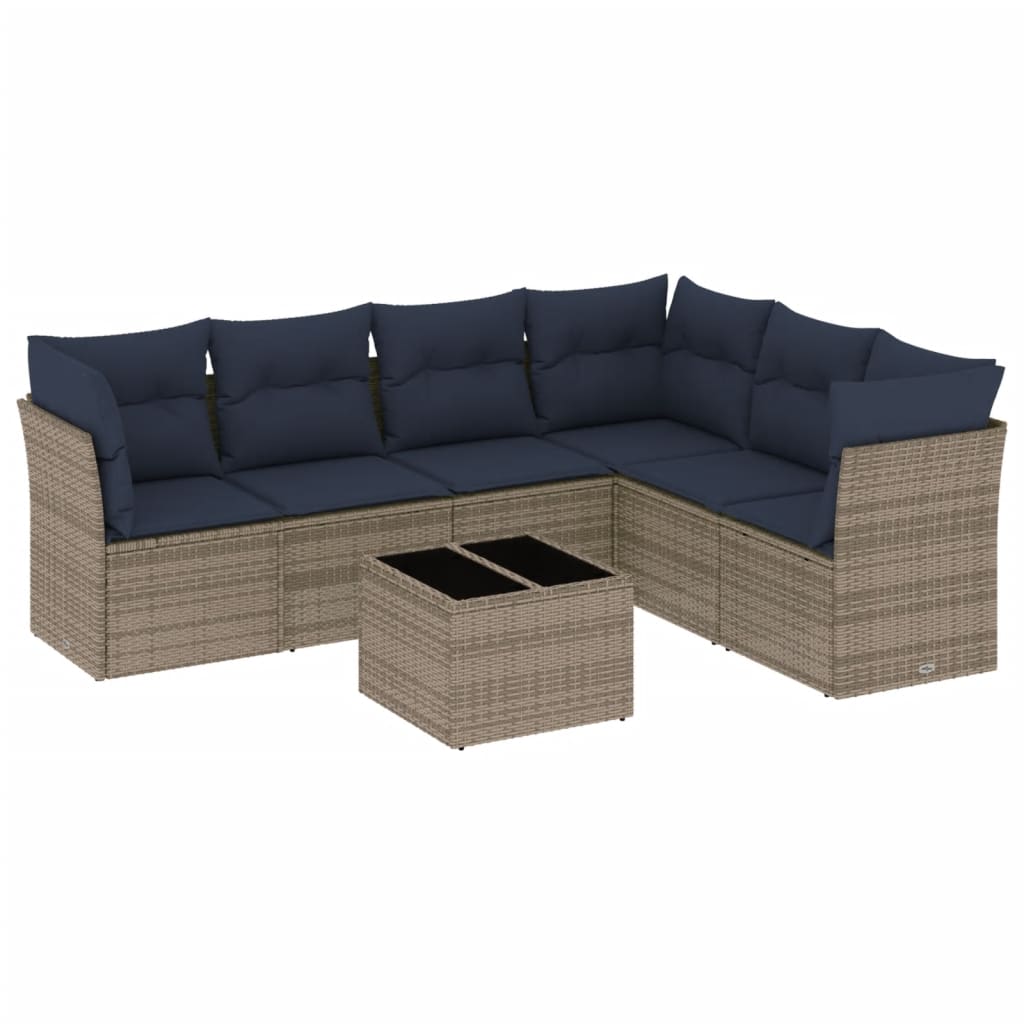 7 Piece Garden Sofa Set with Cushions Grey Poly Rattan