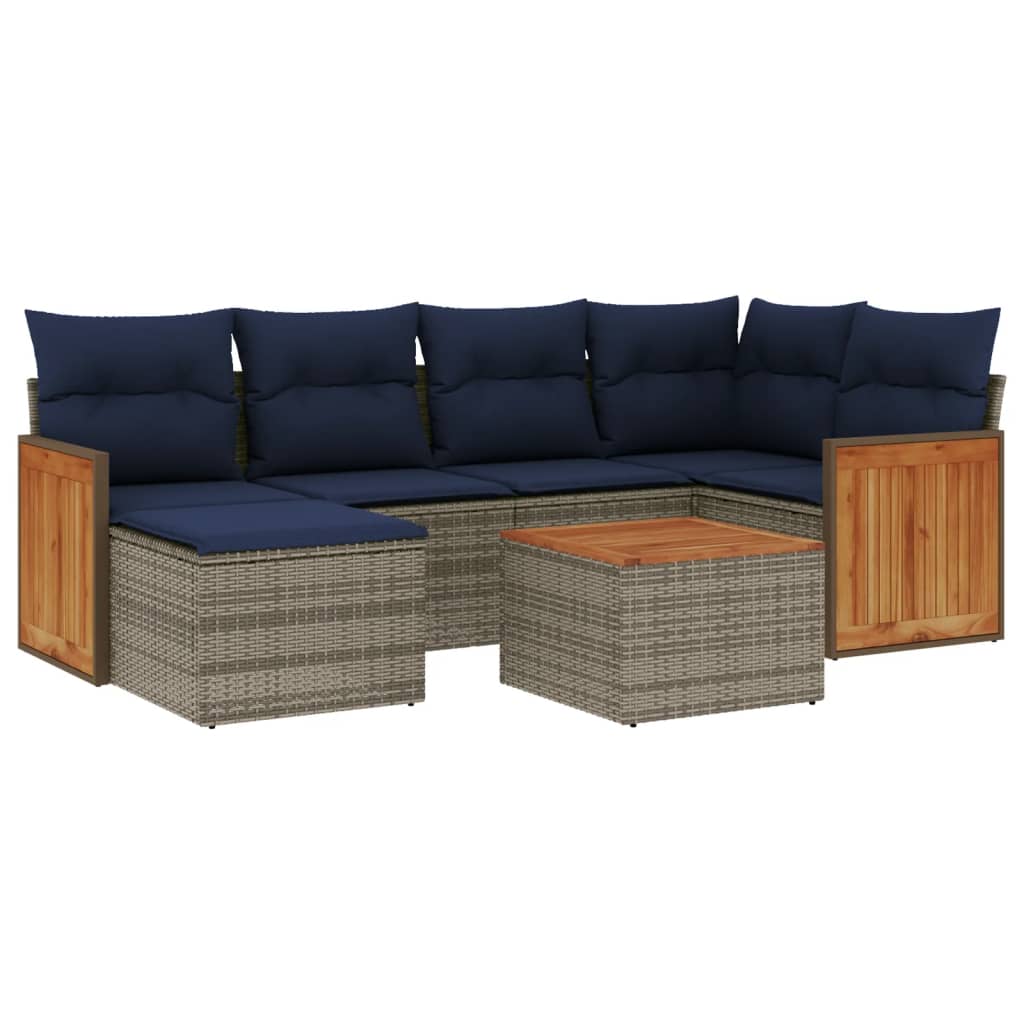 7 Piece Garden Sofa Set with Cushions Grey Poly Rattan