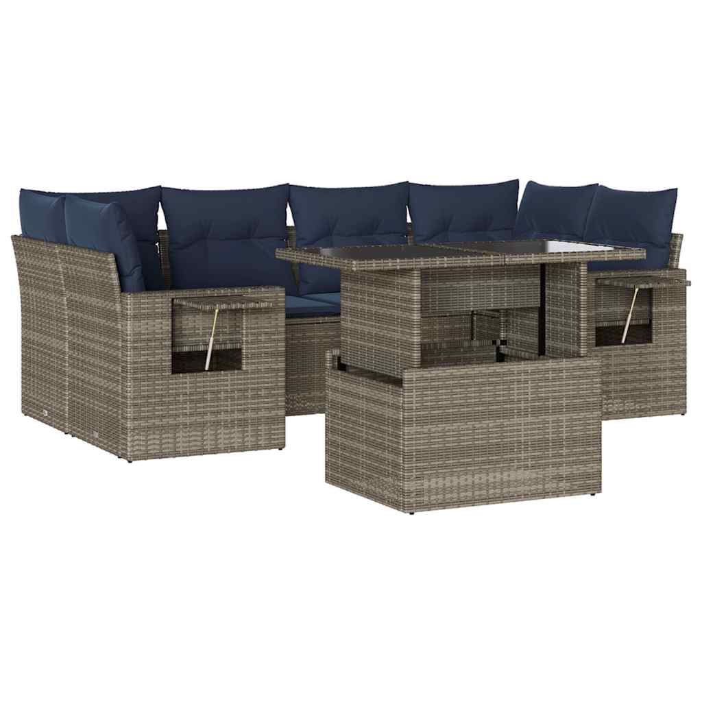 7 Piece Garden Sofa Set with Cushions Grey Poly Rattan