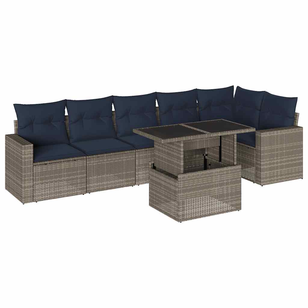 7 Piece Garden Sofa Set with Cushions Grey Poly Rattan