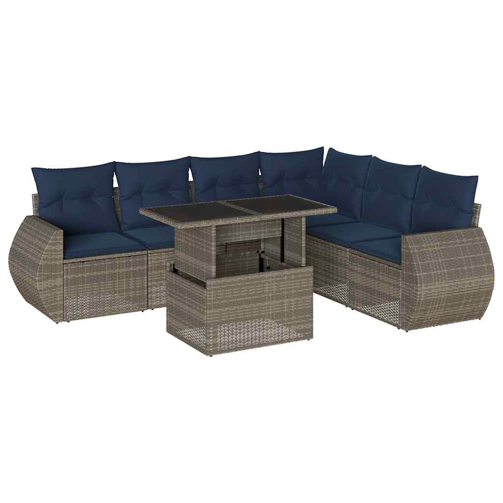 7 Piece Garden Sofa Set with Cushions Grey Poly Rattan
