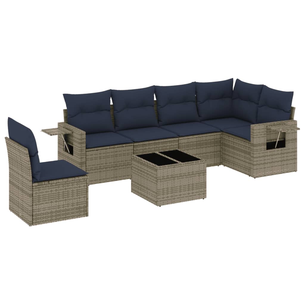 7 Piece Garden Sofa Set with Cushions Grey Poly Rattan
