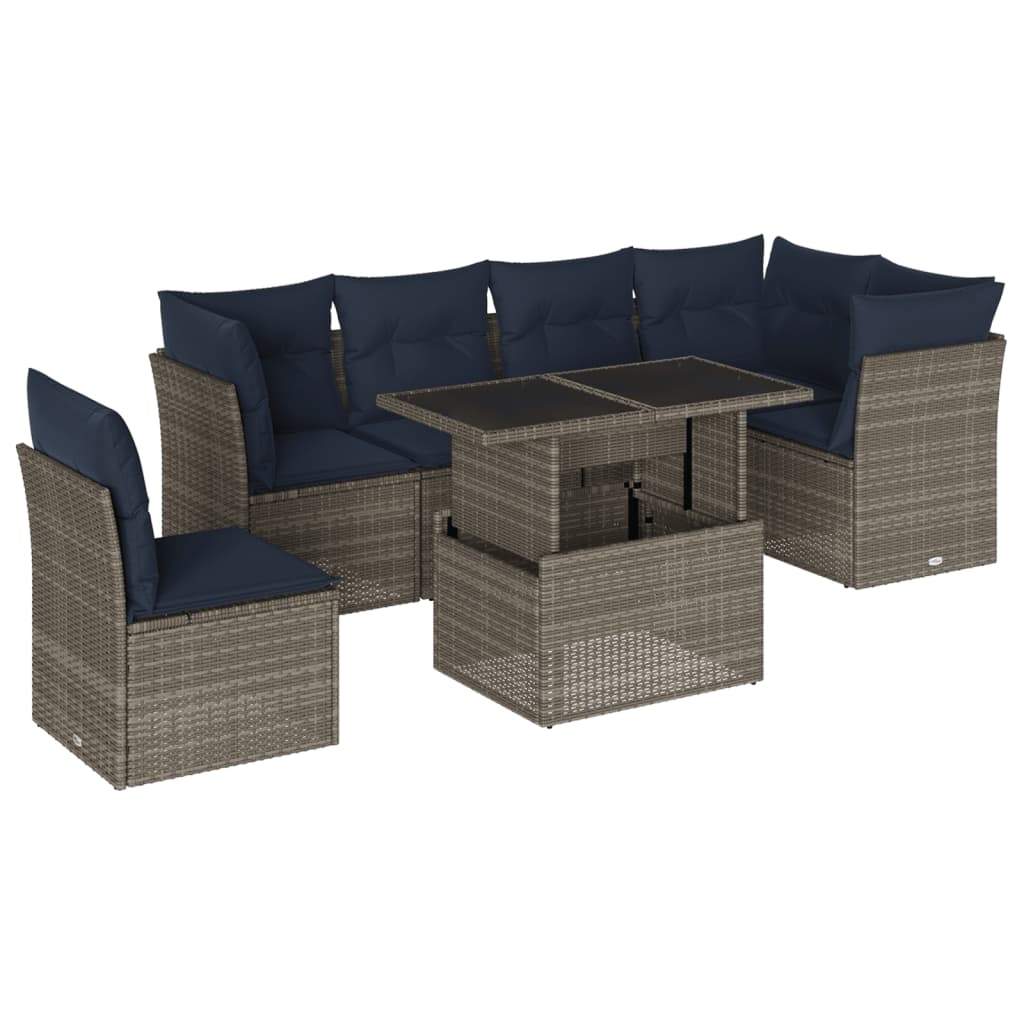 7 Piece Garden Sofa Set with Cushions Grey Poly Rattan