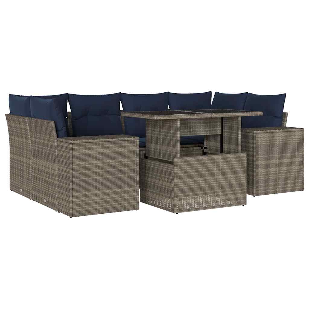7 Piece Garden Sofa Set with Cushions Grey Poly Rattan