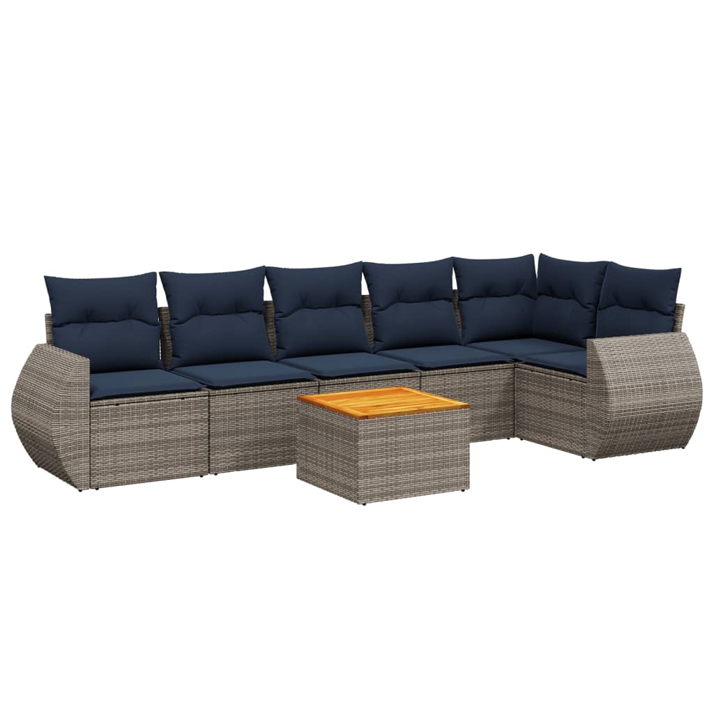 7 Piece Garden Sofa Set with Cushions Grey Poly Rattan