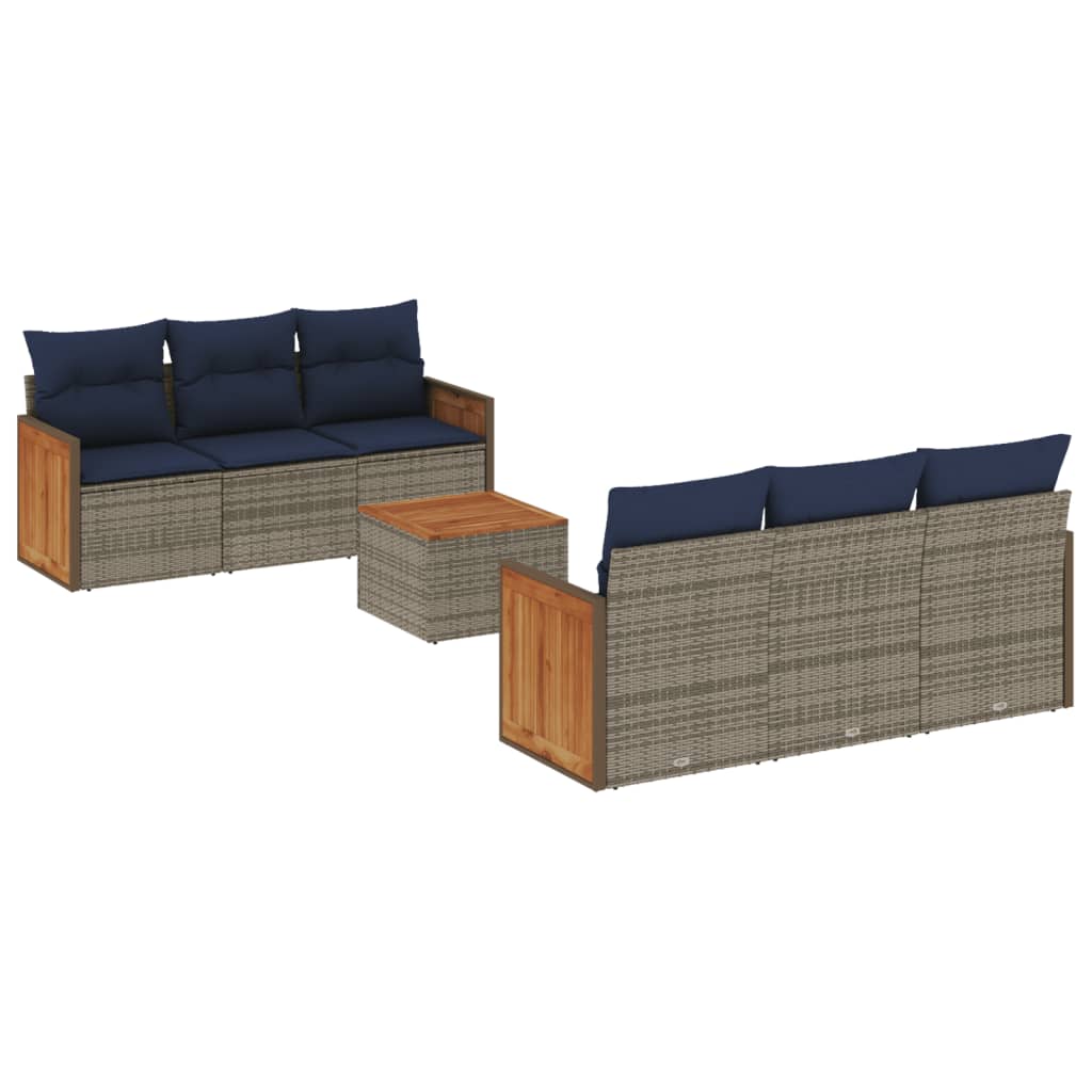 7 Piece Garden Sofa Set with Cushions Grey Poly Rattan