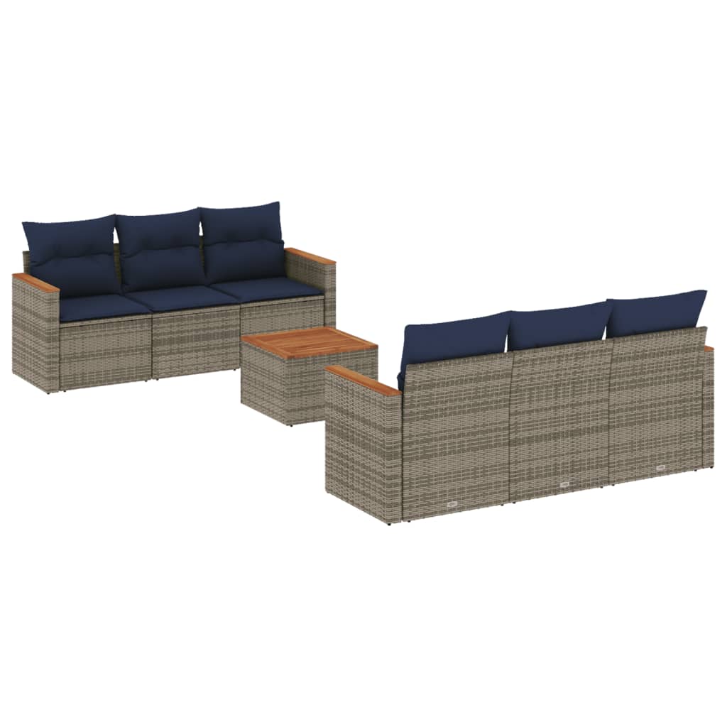 7 Piece Garden Sofa Set with Cushions Grey Poly Rattan