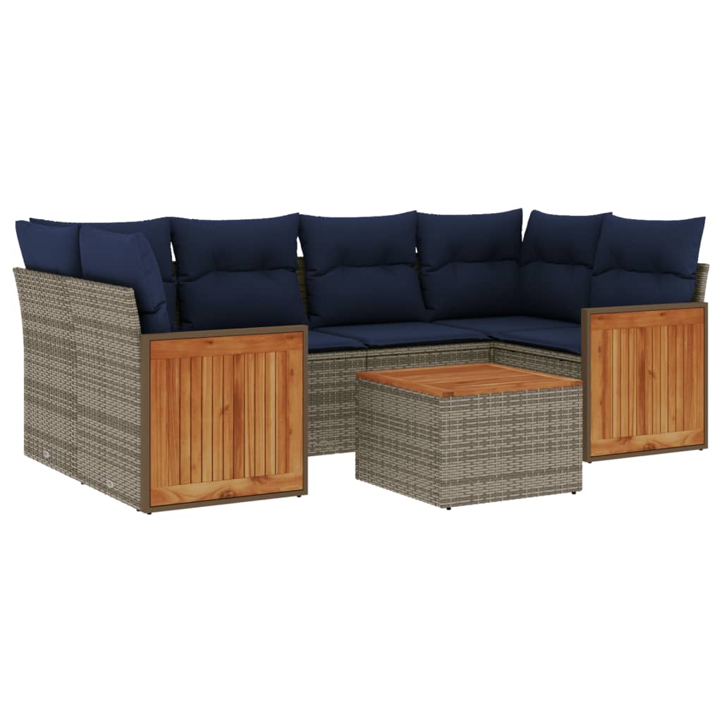 7 Piece Garden Sofa Set with Cushions Grey Poly Rattan