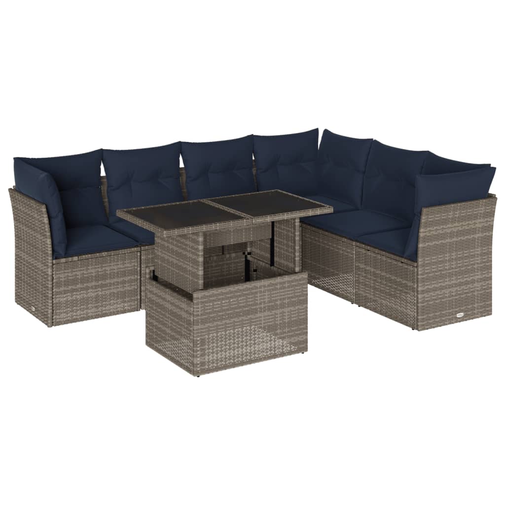 7 Piece Garden Sofa Set with Cushions Grey Poly Rattan