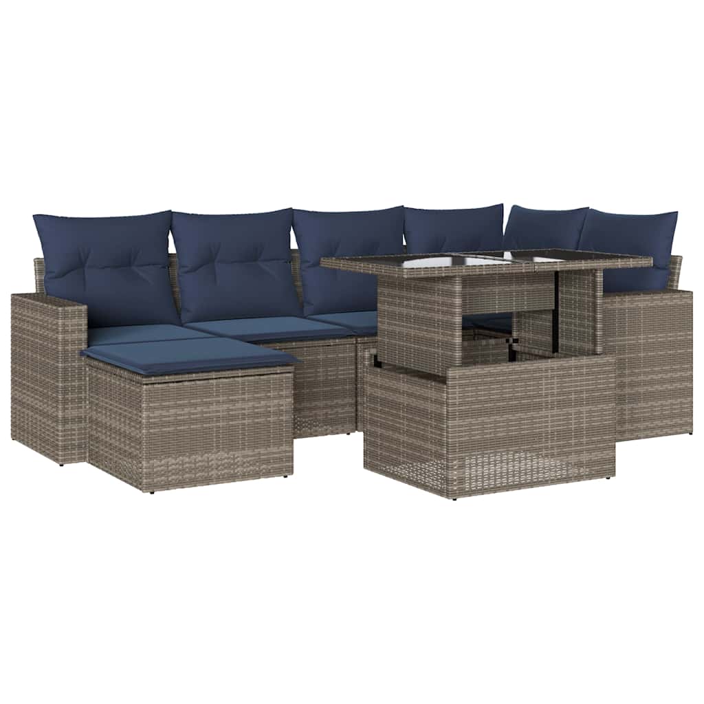 7 Piece Garden Sofa Set with Cushions Grey Poly Rattan