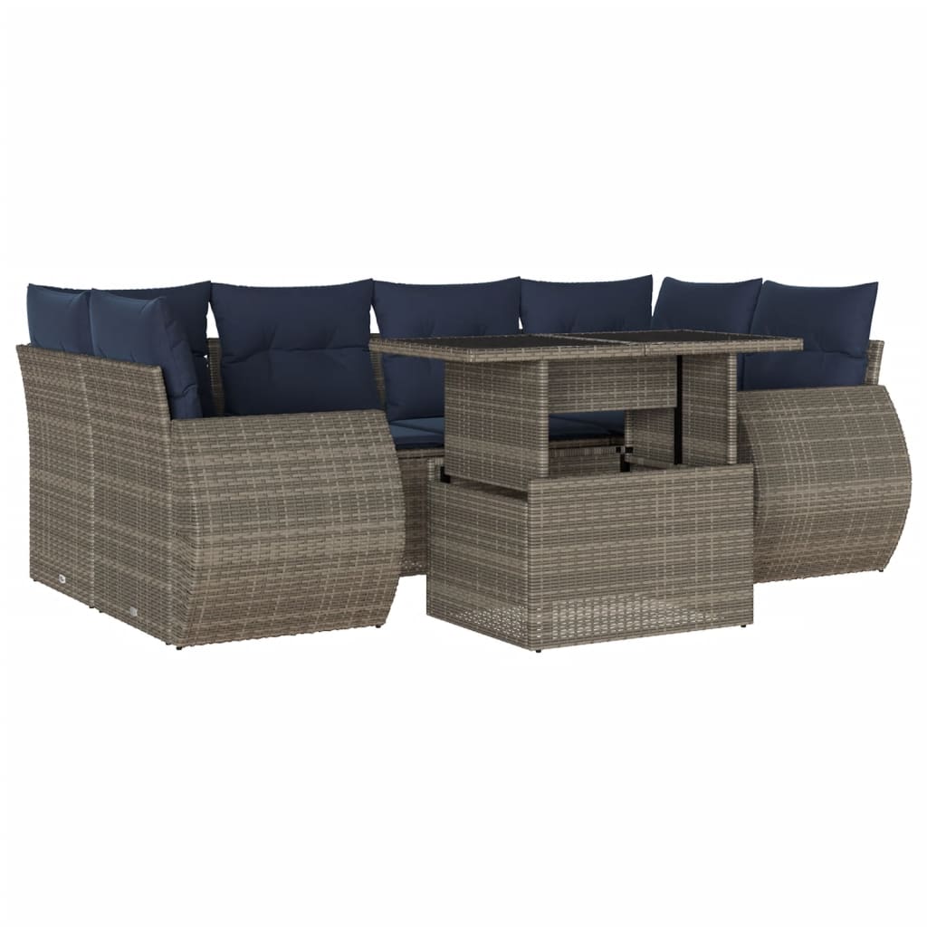7 Piece Garden Sofa Set with Cushions Grey Poly Rattan