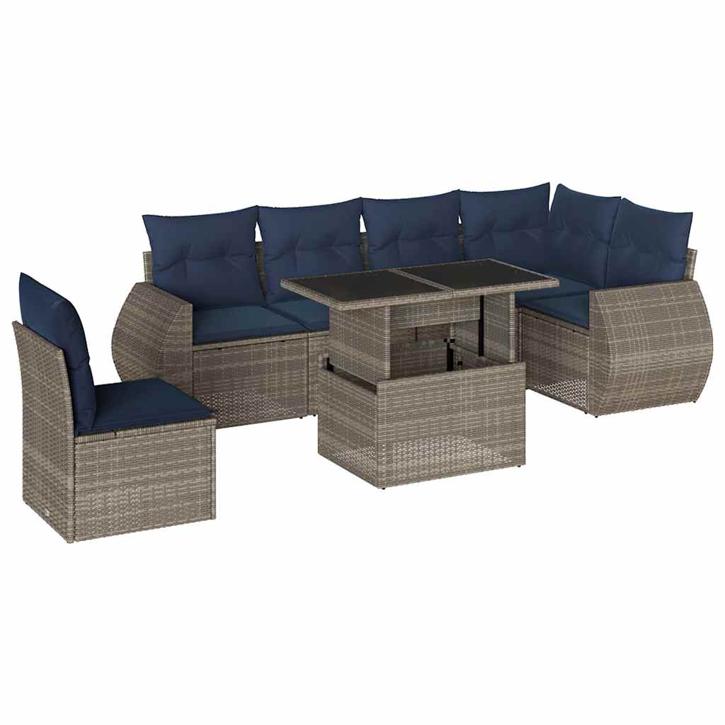7 Piece Garden Sofa Set with Cushions Grey Poly Rattan