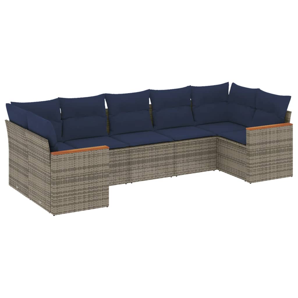 7 Piece Garden Sofa Set with Cushions Grey Poly Rattan