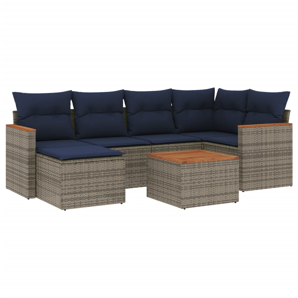7 Piece Garden Sofa Set with Cushions Grey Poly Rattan