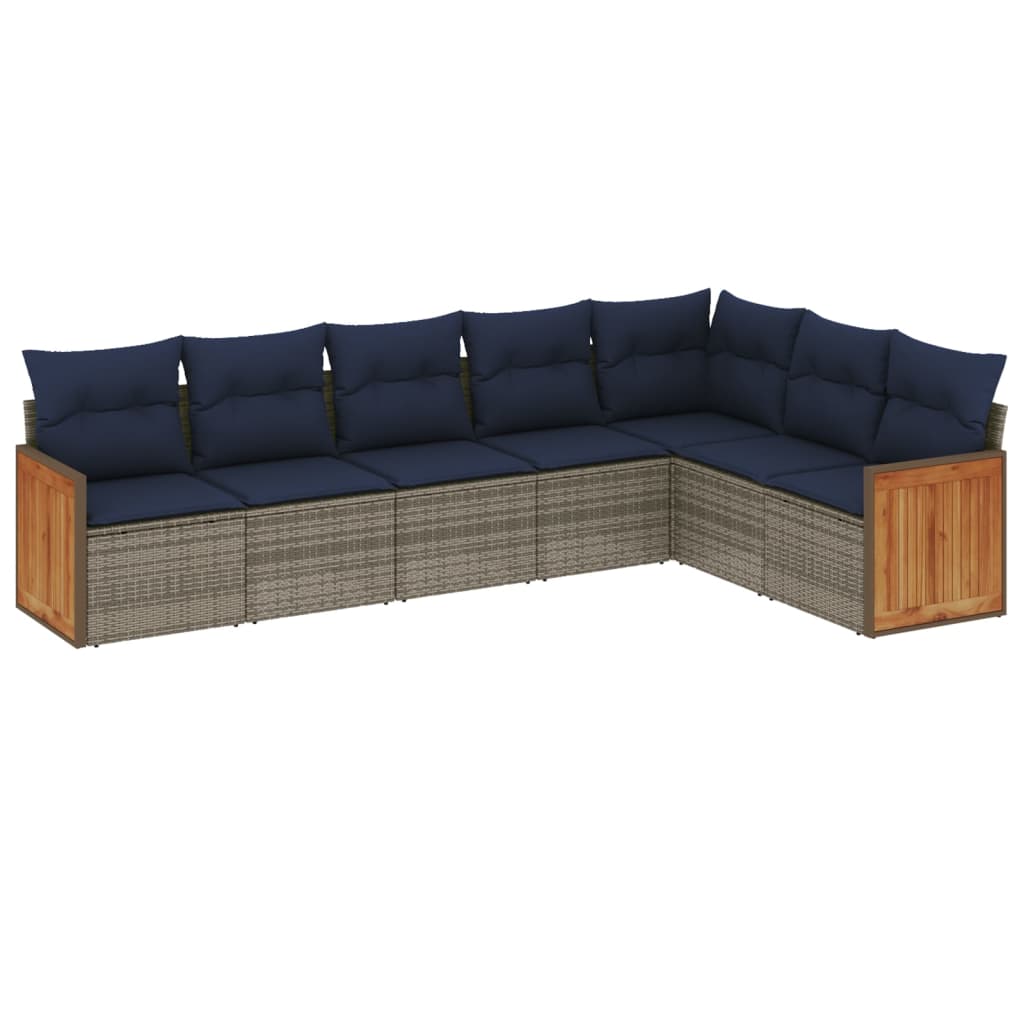 7 Piece Garden Sofa Set with Cushions Grey Poly Rattan
