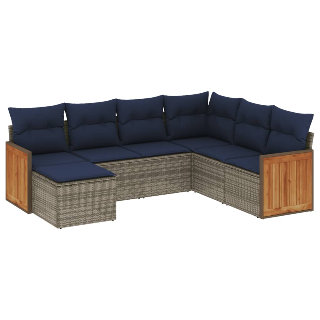 7 Piece Garden Sofa Set with Cushions Grey Poly Rattan