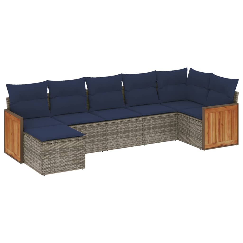 7 Piece Garden Sofa Set with Cushions Grey Poly Rattan