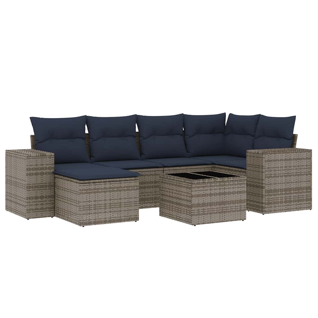 7 Piece Garden Sofa Set with Cushions Grey Poly Rattan