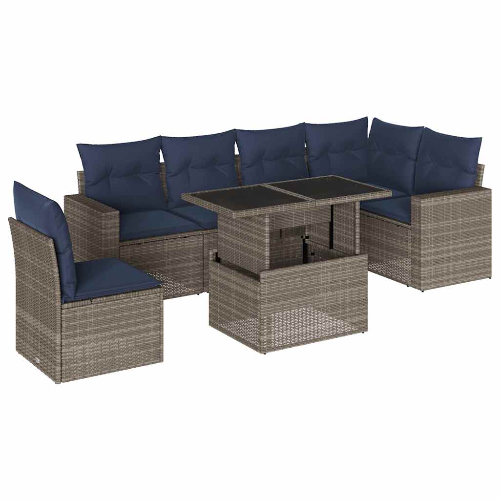 7 Piece Garden Sofa Set with Cushions Grey Poly Rattan