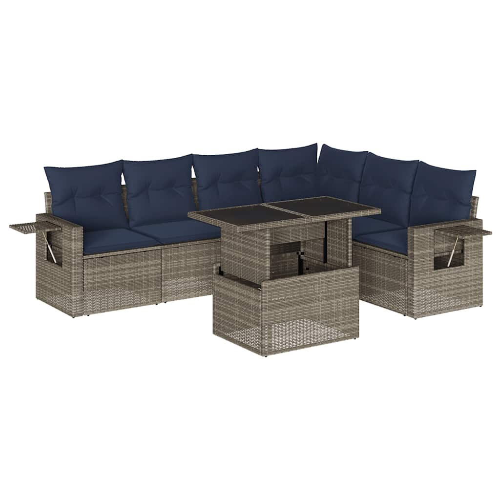 7 Piece Garden Sofa Set with Cushions Grey Poly Rattan