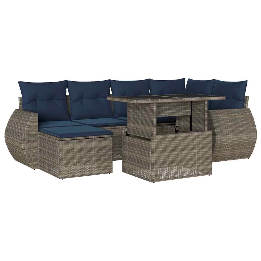 7 Piece Garden Sofa Set with Cushions Grey Poly Rattan