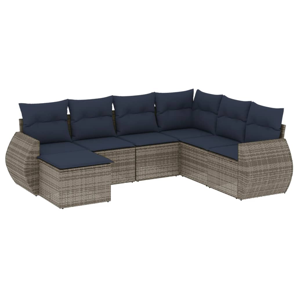 7 Piece Garden Sofa Set with Cushions Grey Poly Rattan