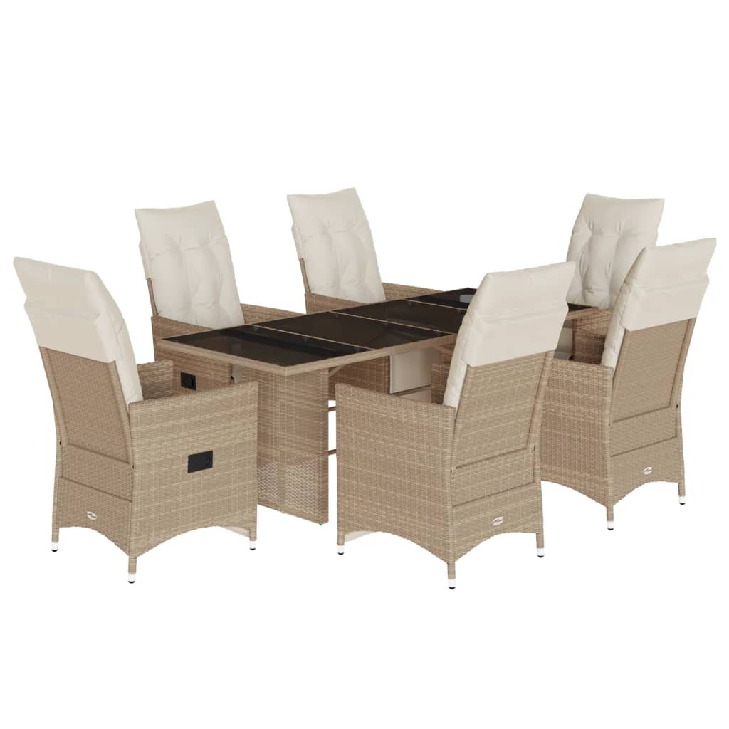 7 Piece Patio Bistro Set with Cushions Beige Poly Rattan