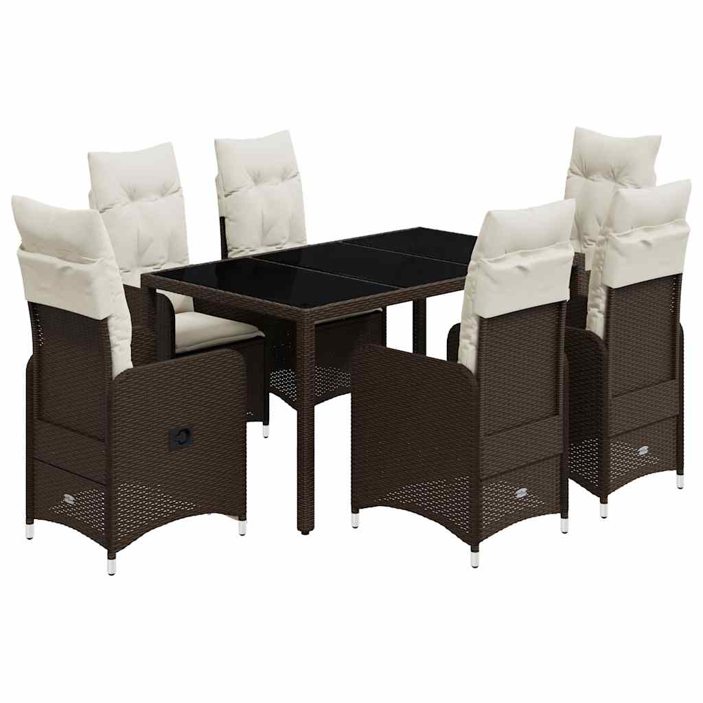 7 Piece Patio Bistro Set with Cushions Brown Poly Rattan