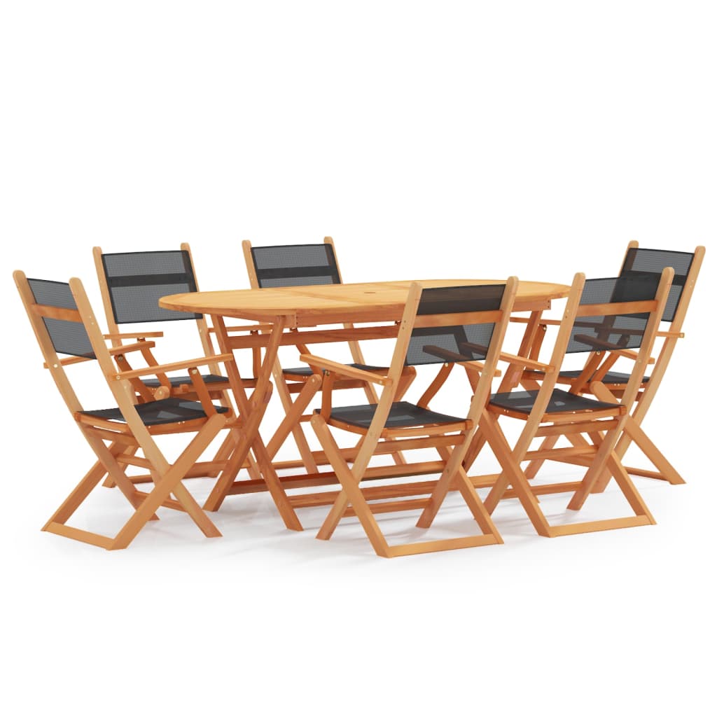 7 Piece Patio Dining Set Black Eucalyptus Wood&Textilene