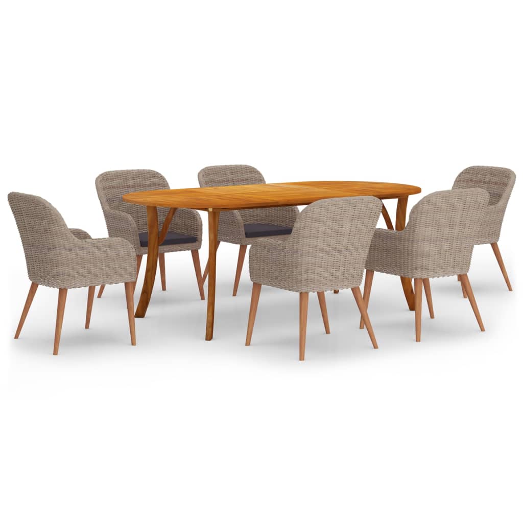 7 Piece Patio Dining Set Brown