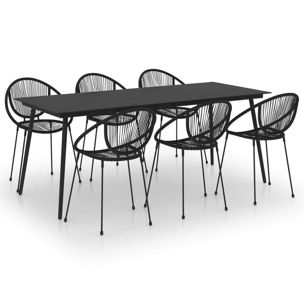 7 Piece Patio Dining Set PVC Rattan Black