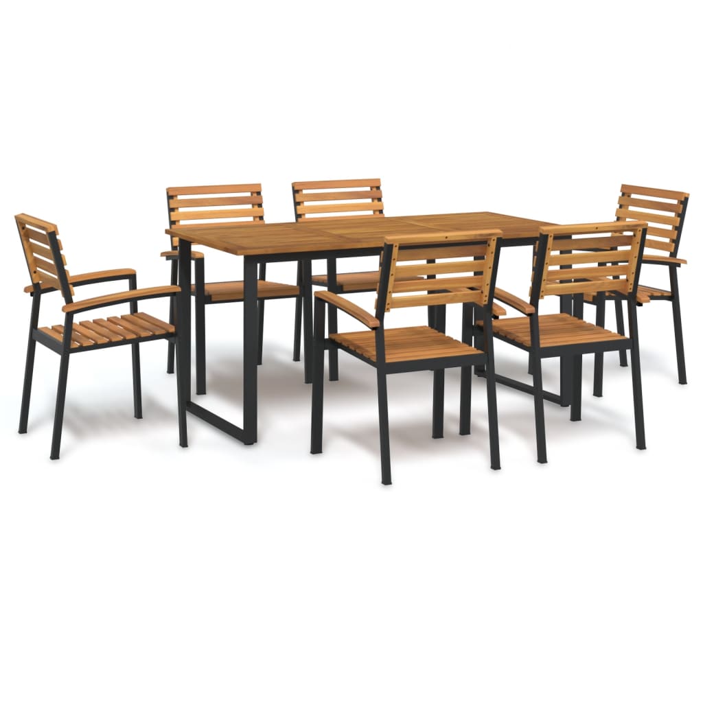 7 Piece Patio Dining Set Solid Wood Acacia and Metal