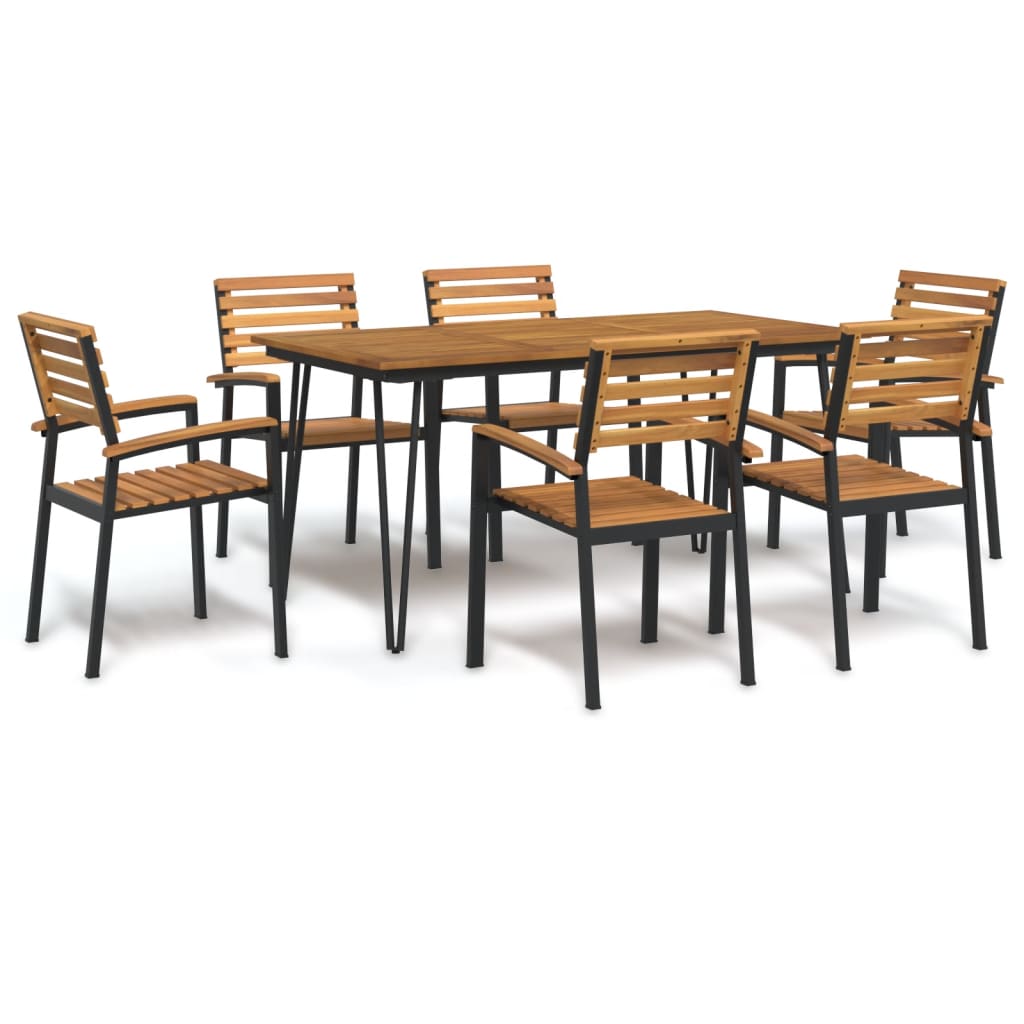 7 Piece Patio Dining Set Solid Wood Acacia and Metal