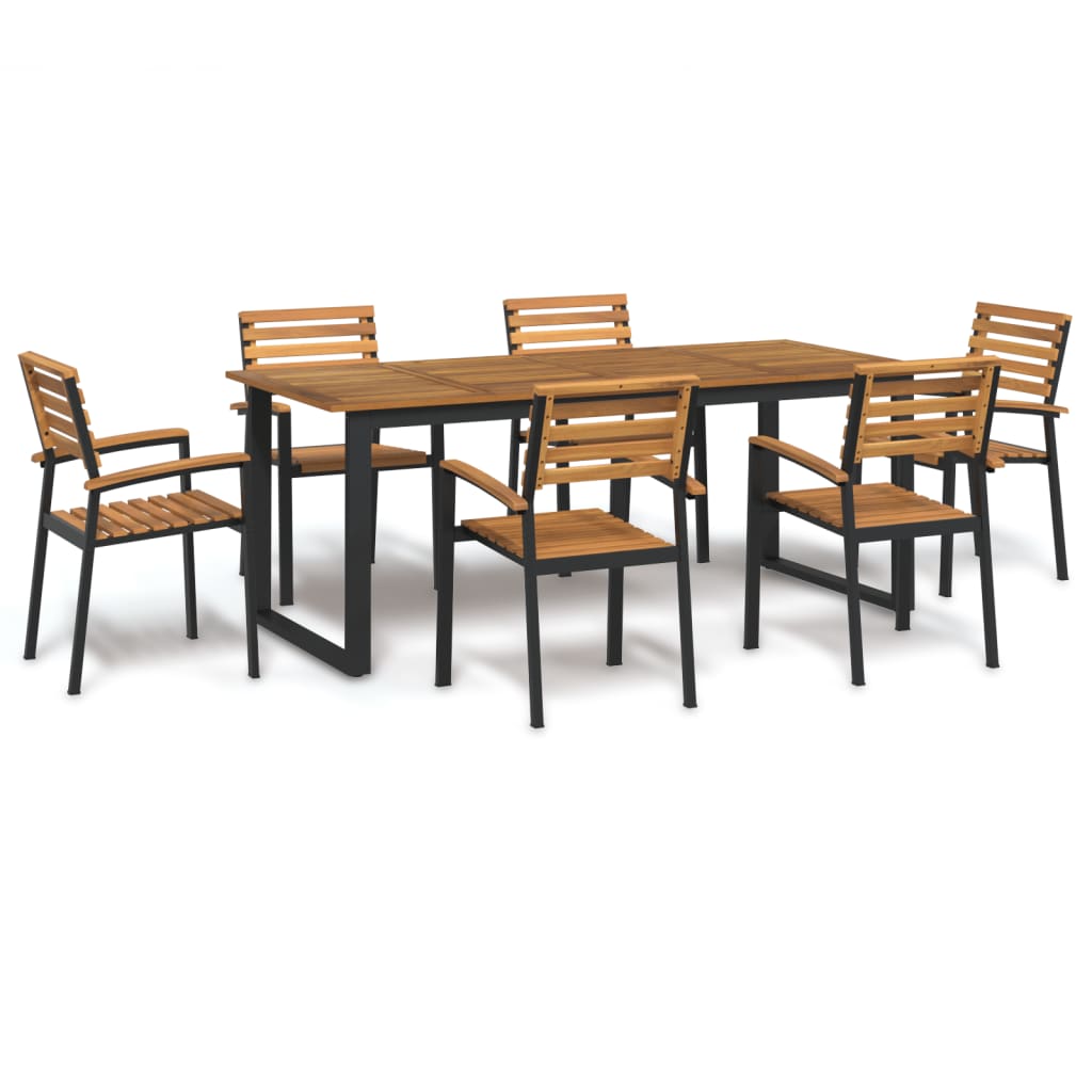 7 Piece Patio Dining Set Solid Wood Acacia and Metal