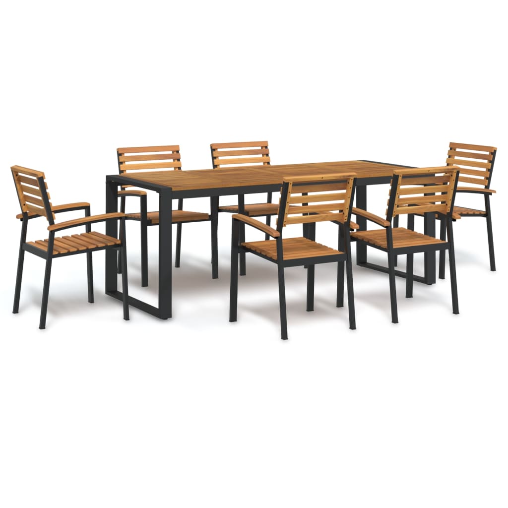7 Piece Patio Dining Set Solid Wood Acacia and Metal
