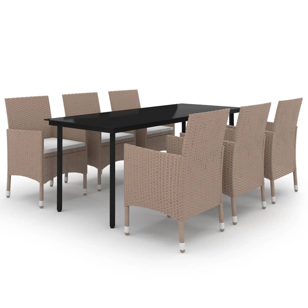 7 Piece Patio Dining Set with Cushions Poly Rattan and Glass