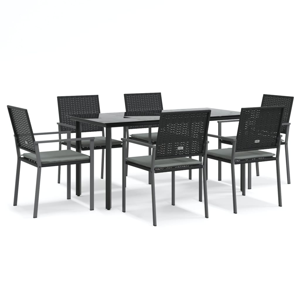 7 Piece Patio Dining Set with Cushions Poly Rattan and Steel