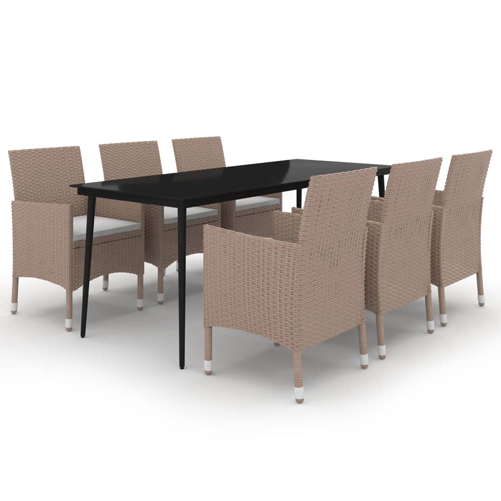 7 Piece Patio Dining Set with Cushions Poly Rattan and Glass