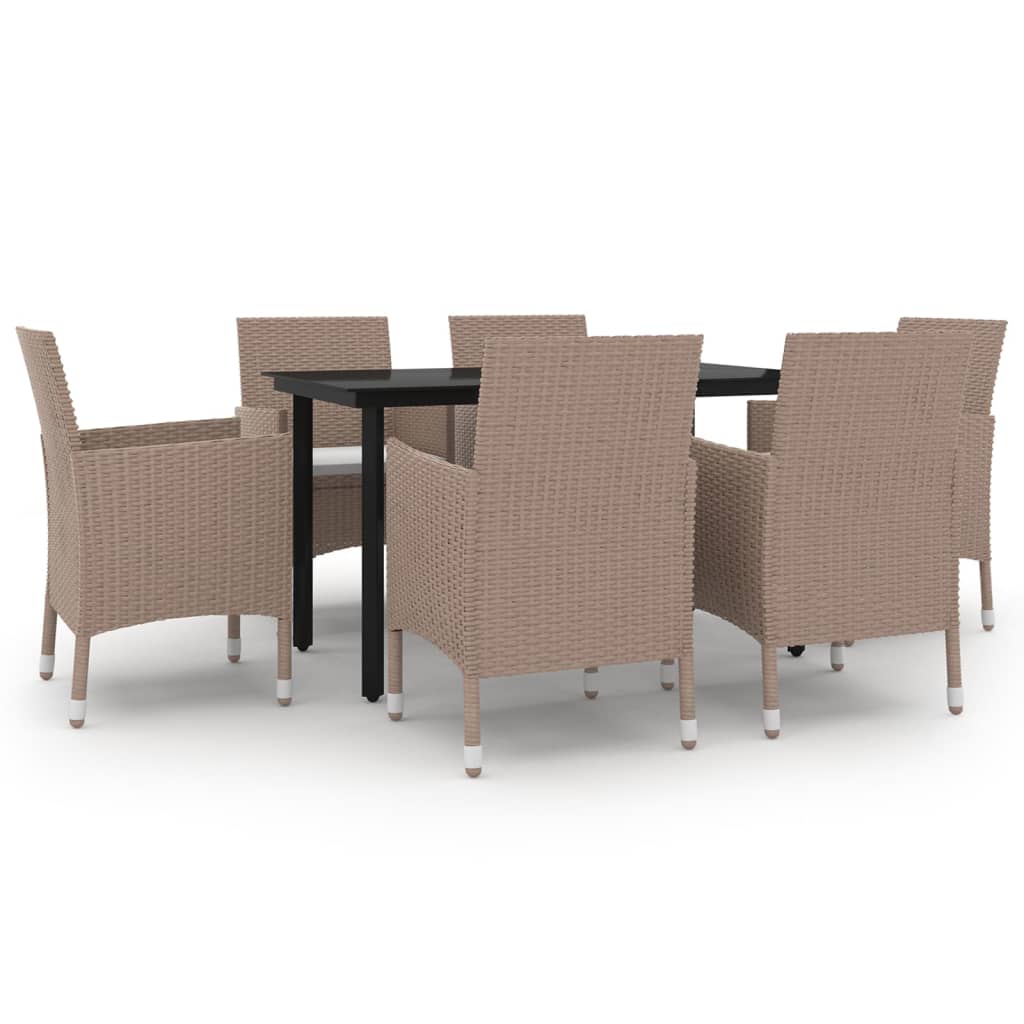 7 Piece Patio Dining Set with Cushions Poly Rattan and Glass