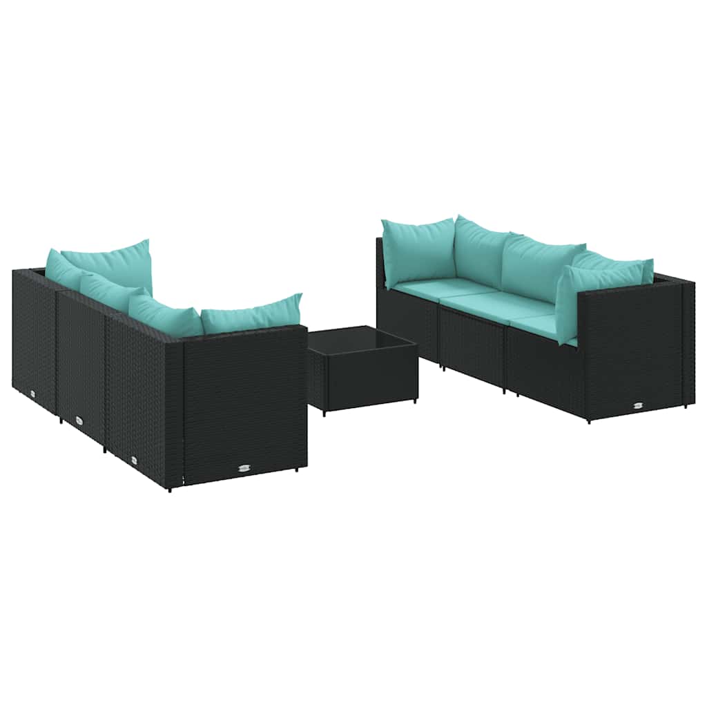 7 Piece Patio Lounge Set with Cushions Black Poly Rattan