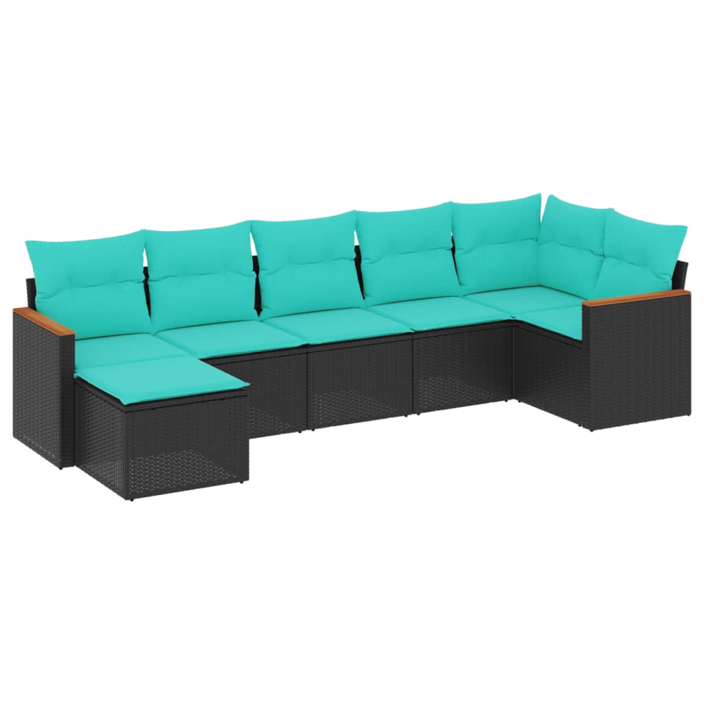 7 Piece Patio Sofa Set with Cushions Black Poly Rattan