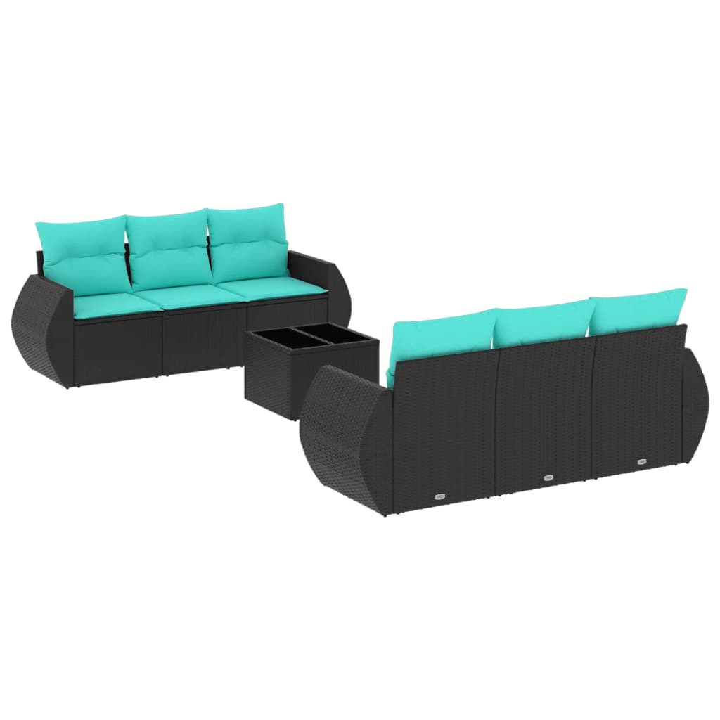 7 Piece Patio Sofa Set with Cushions Black Poly Rattan